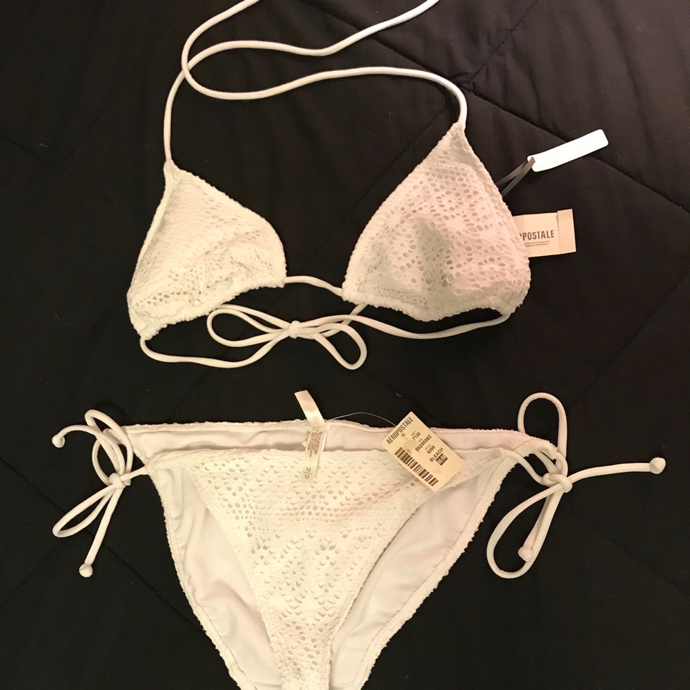 White crochet string bikini